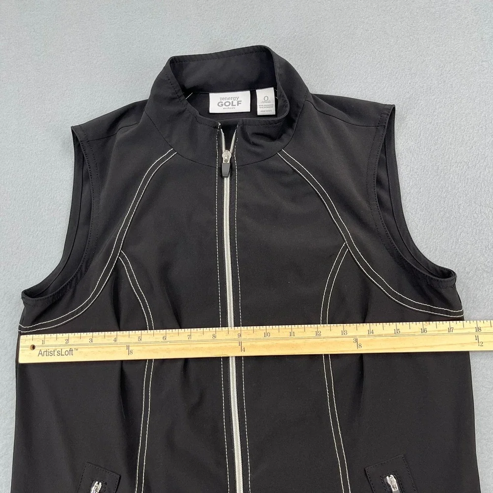 Chico's Zenergy Golf Women's Black Full Zip Vest Size 0 Mock Neck Contrast